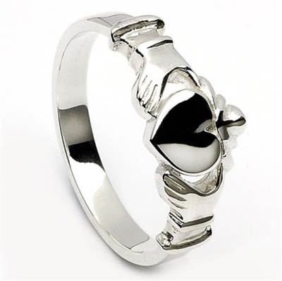 10k White Gold Men's Contemporary Claddagh with Flat Heart Surface 8.2mm