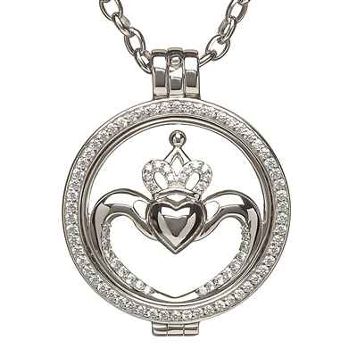 Sterling Silver Celtic Disc Holder Pendant With Removeable Claddagh Disc