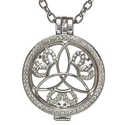 Sterling Silver Celtic Disc Holder Pendant With Removeable Trinity Knot/Crowns Disc