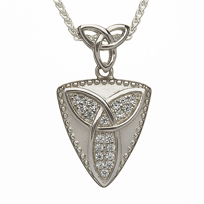 Sterling Silver CZ Trinity Knot Solid Celtic Pendant