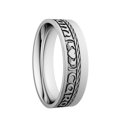 10k White Gold Unisex "Mo Anam Cara" Dual Celtic Designs Wedding Ring 7mm