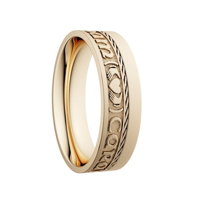 10k Yellow Gold Unisex "Mo Anam Cara" Dual Celtic Designs Wedding Ring 7mm