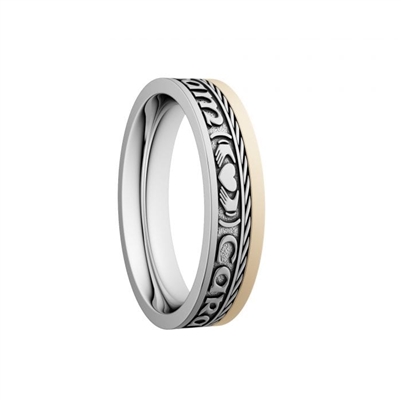 Sterling Silver & 10k Yellow Gold Ladies "Mo Anam Cara" Dual Celtic Designs Wedding Ring 5.2mm