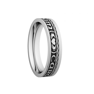 Sterling Silver Ladies Oxidized "Mo Anam Cara" Dual Celtic Designs Wedding Ring 5.2mm
