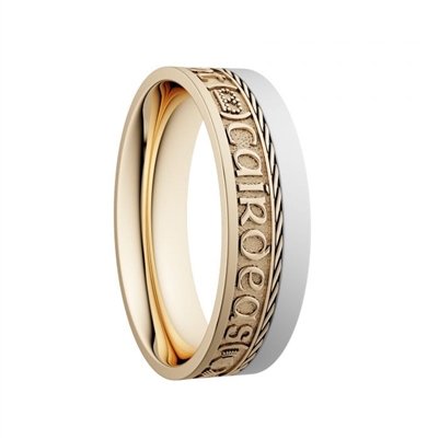 10k Gold Unisex "Gra, Dilseacht, Cairdeas" Dual Celtic Designs Wedding Ring 7mm