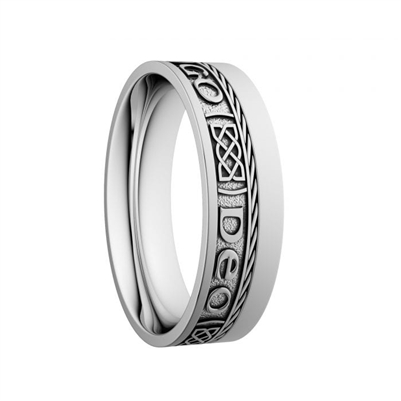 10k White Gold Unisex "Gra Go Deo" Dual Celtic Designs Wedding Ring 7mm