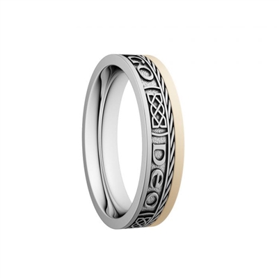 Sterling Silver & 10k Yellow Gold Ladies Narrow "Gra Go Deo" Dual Celtic Designs Wedding Ring 5.2mm