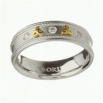 Sterling Silver & 10k Yellow Gold CZ Trinity Knot Milgrain Ladies Celtic Wedding Ring