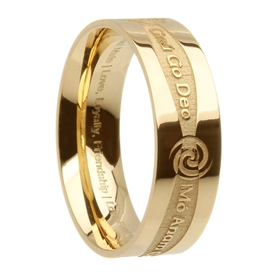 10k Yellow Gold Wide Siorai "Irish Words" Celtic Wedding Ring 7.2mm