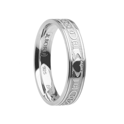 10k White Gold Celtic Knot & Claddagh Wedding Ring 5mm