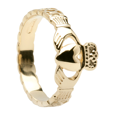 10k Yellow Gold Ladies Celtic Rope Claddagh Ring 9.1mm