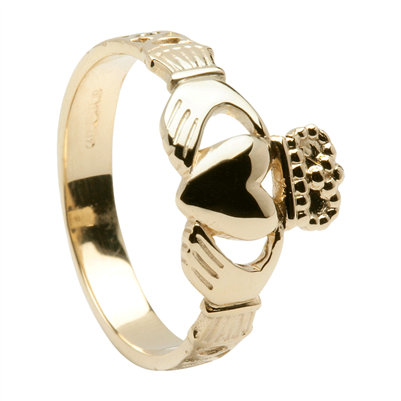 10k Yellow Gold Men's Celtic Rope Claddagh Ring 11mm