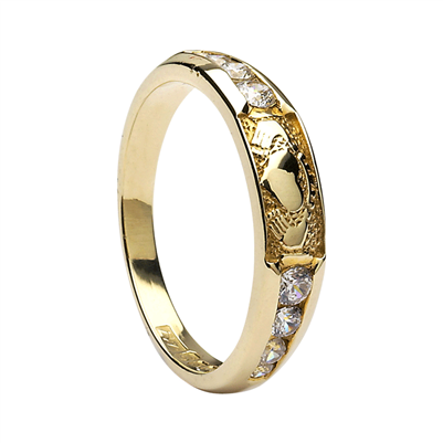 10k Yellow Gold Diamond Ladies Claddagh Eternity Ring 4.4mm