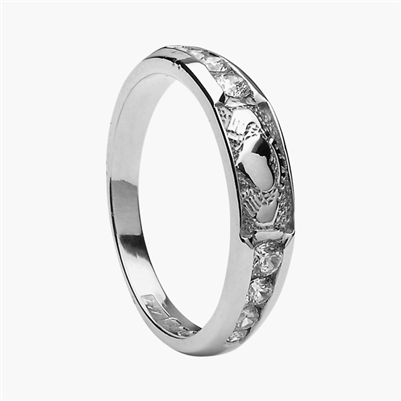 10k White Gold Diamond Ladies Claddagh Eternity Ring 4.4mm
