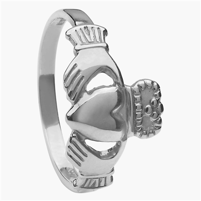 10k White Gold Standard Maids Claddagh Ring 10mm