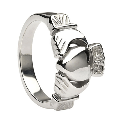 10k White Gold Traditional Heavy Men's Claddagh Ring 11.5mm