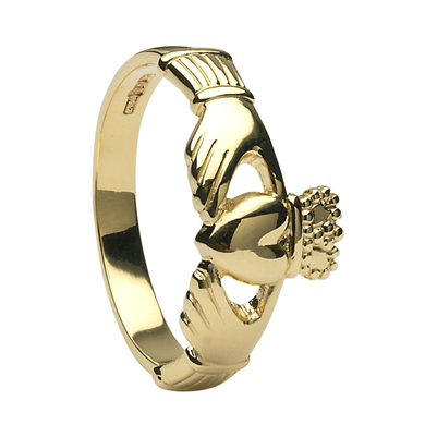 10k Yellow Gold Very Heavy Maids Claddagh Ring 10.2mm