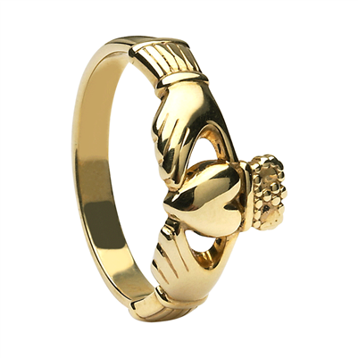 10k Yellow Gold Small Heavy Maids Claddagh Ring 7.9mm