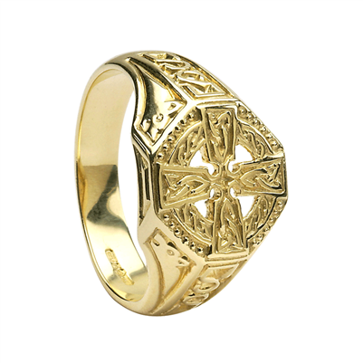 10k Yellow Gold Unisex Celtic Cross Ring 13.2mm