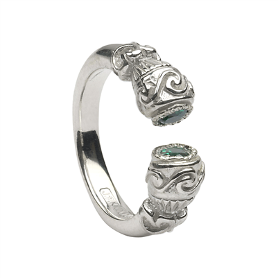 14k White Gold Green Agate Antique Style Celtic Ring