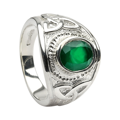 Sterling Silver Fraternity Green CZ Men's Celtic Ring 17.6mm