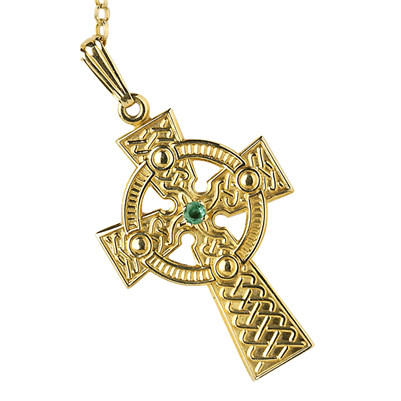 10k Yellow Gold Medium Emerald Celtic Cross 27.2mm