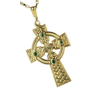 10k Yellow Gold Large 4 Emerald's Celtic Cross 30.6mm
