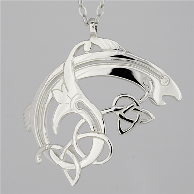 Sterling Silver Small Salmon of Knowledge Celtic Pendant