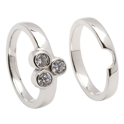 14k White Gold 3 Stone Diamond Celtic Engagement Ring & Wedding Ring Set