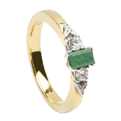 14k Yellow Gold Emerald & Diamond Trinity Knot Celtic Engagement Ring