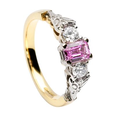 14k Yellow Gold Pink Sapphire & Diamond Trinity Knot Celtic Engagement Ring