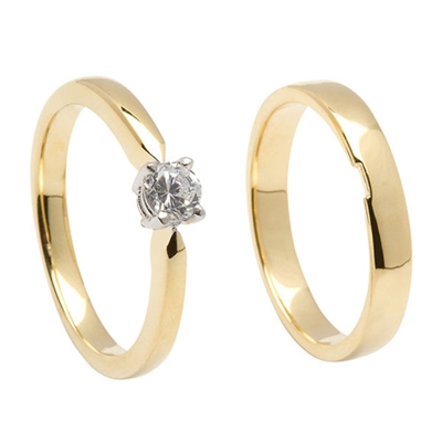 14k Yellow Gold Diamond Contemporary Engagement Ring & Wedding Ring Set