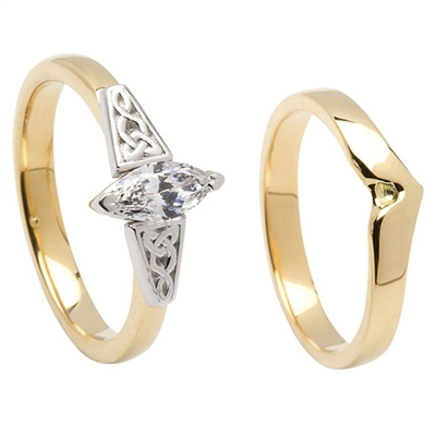 14k Yellow Gold Marquise Diamond 0.50cts Trinity Knot Celtic Engagement Ring & Wedding Ring Set