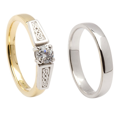 14k Yellow Gold Diamond 0.50cts Celtic Knot Engagement Ring & Wedding Ring Set
