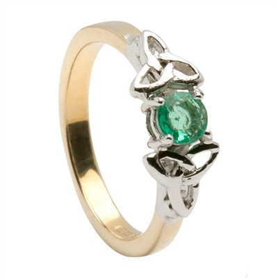 14k Yellow Gold Emerald Trinity Knot Celtic Engagement Ring