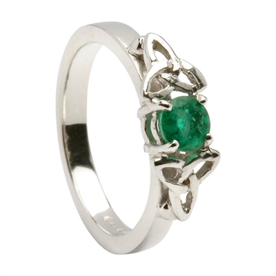 14k White Gold Emerald Trinity Knot Celtic Engagement Ring