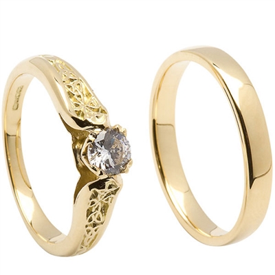 14k Yellow Gold Diamond 0.25cts Trinity Knot Celtic Engagement Ring & Wedding Ring Set