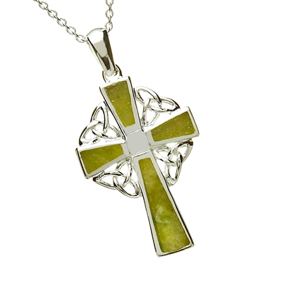 Sterling Silver Trinity Knots Connemara Marble Celtic Cross 24mm