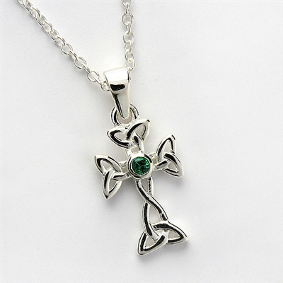 Sterling Silver Small Emerald Celtic Cross 16mm