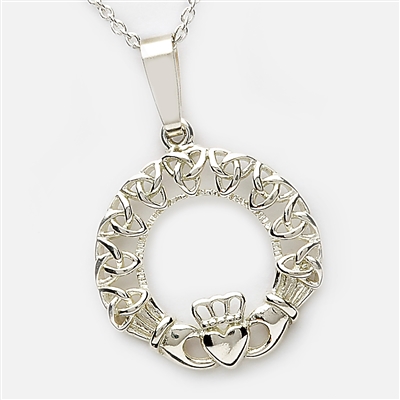Sterling Silver Trinity Knot Claddagh Pendant