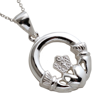 Sterling Silver Tall Crown Claddagh Pendant