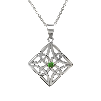 Sterling Silver Celtic Knot Pendant With Green CZ