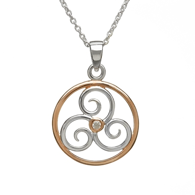 Sterling Silver Celtic Spirals CZ Pendant With Rose Gold Plated Accents