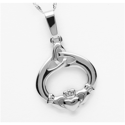 Sterling Silver Trinity Knot Claddagh Pendant