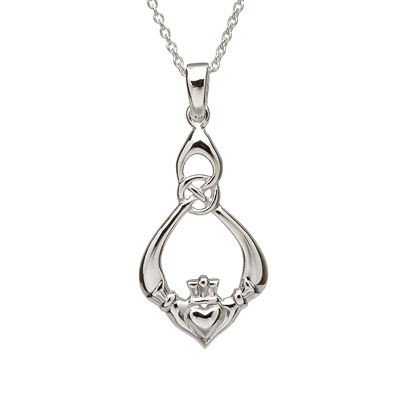 Sterling Silver Long Claddagh Pendant