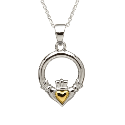 Sterling Silver Claddagh Pendant With Gold Plated Heart