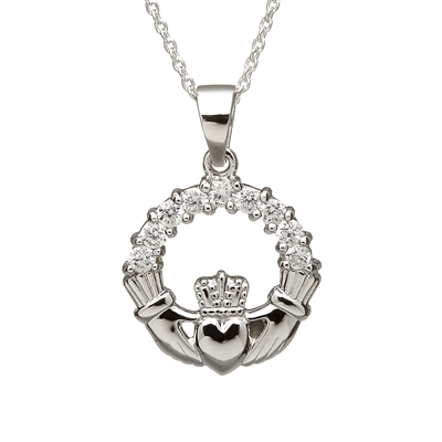Sterling Silver Cubic Zirconia Claddagh Pendant