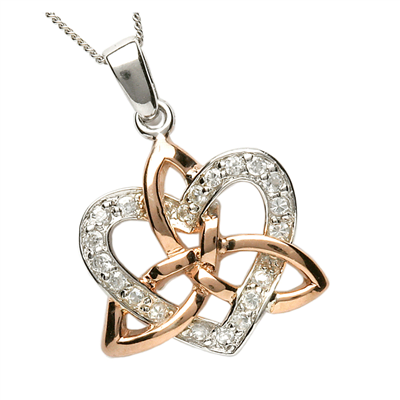 Sterling Silver CZ Trinity Knot Heart Celtic Pendant
