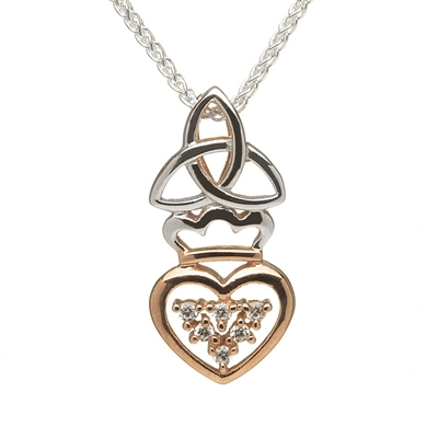 Sterling Silver & Rose Gold Plated Trinity Knot & Claddagh with Cubic Zirconia's