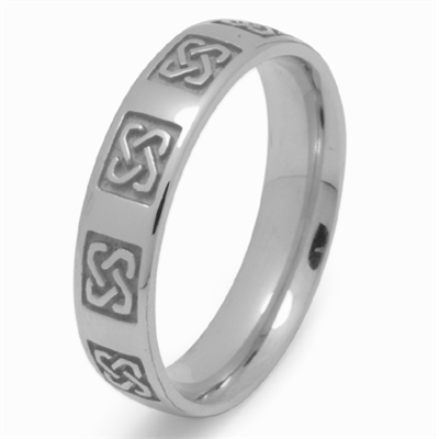 14k White Gold Men's Heavy Celtic Knots Celtic Wedding Ring 5.4m